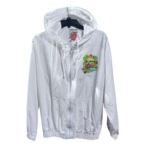 Pirana Joe Zip Hoodie Mens XL St Kitts Graphic White Cotton Lightweight Vintage
